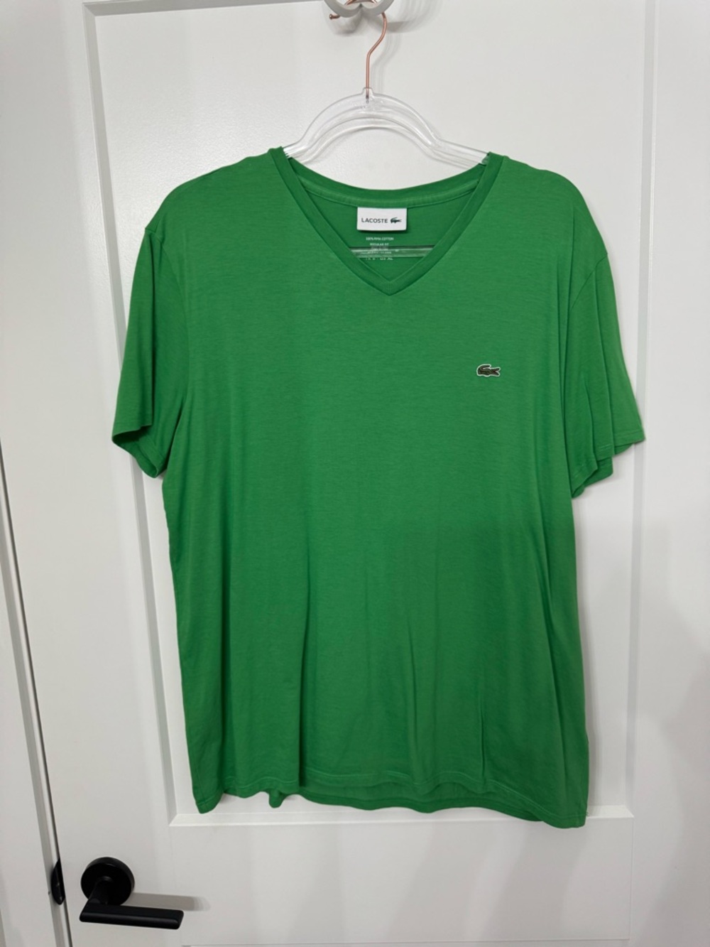 Lacoste Men's V-Neck Tee in Bright Green with Croc Logo